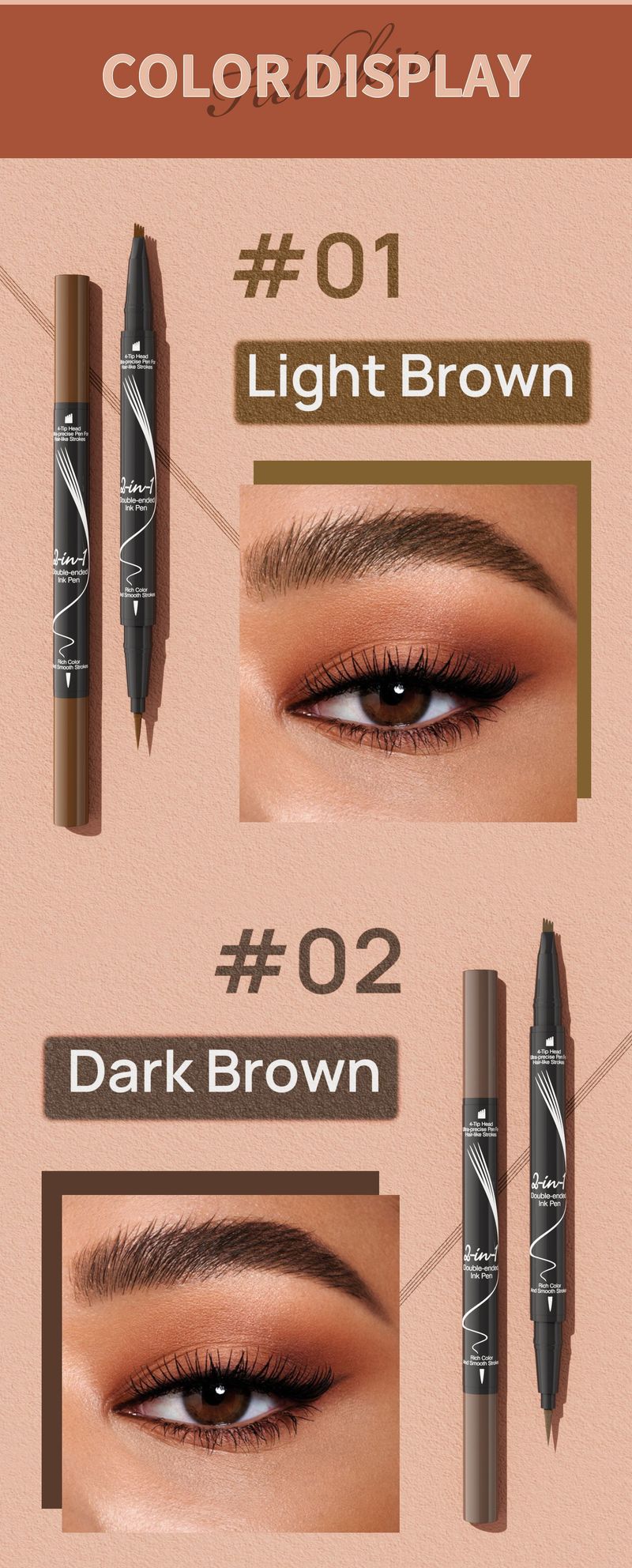 Double Headed Eyebrow Pencil, Quick Drying, Sweat Resistant, Non Smudging, With Eyebrow Brush And Split Liquid Eyebrow Pencil_voghion.com