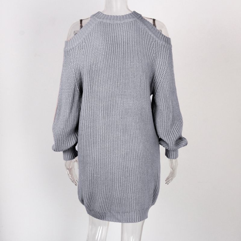 Abito casual ampio in maglia a maniche lunghe con spalle scoperte, stile Ins, autunno inverno, moda donna_voghion.com