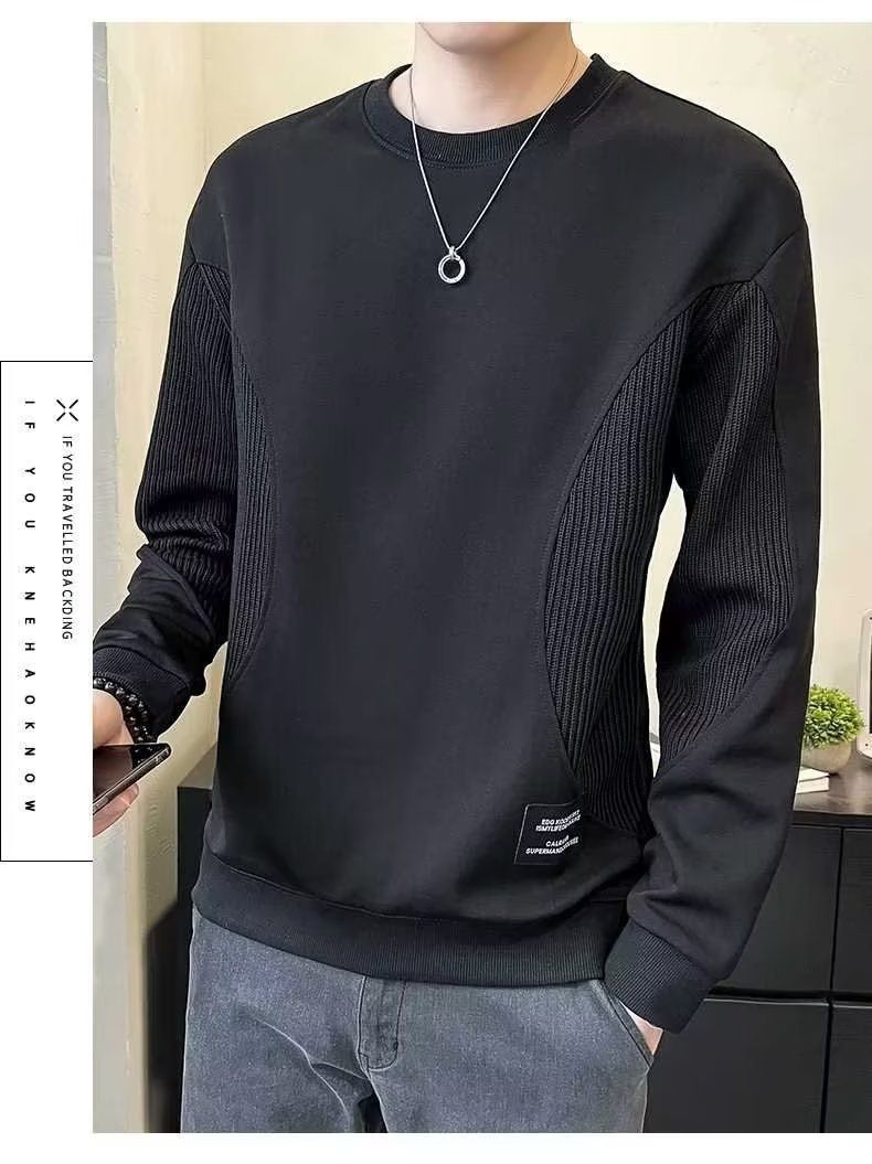Minimalistisches Rundhals-Sweatshirt für Herren – Koreanisches Streetwear-Essential mit Kontrasteinsätzen und samtigem Touch (lässig-schicker Pullover)_voghion.com