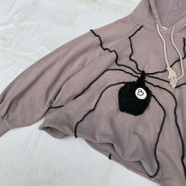 Men's Clothing Retro Spider Stripe Splicing Loose Pullover Hooded Sweatshirt_voghion.com