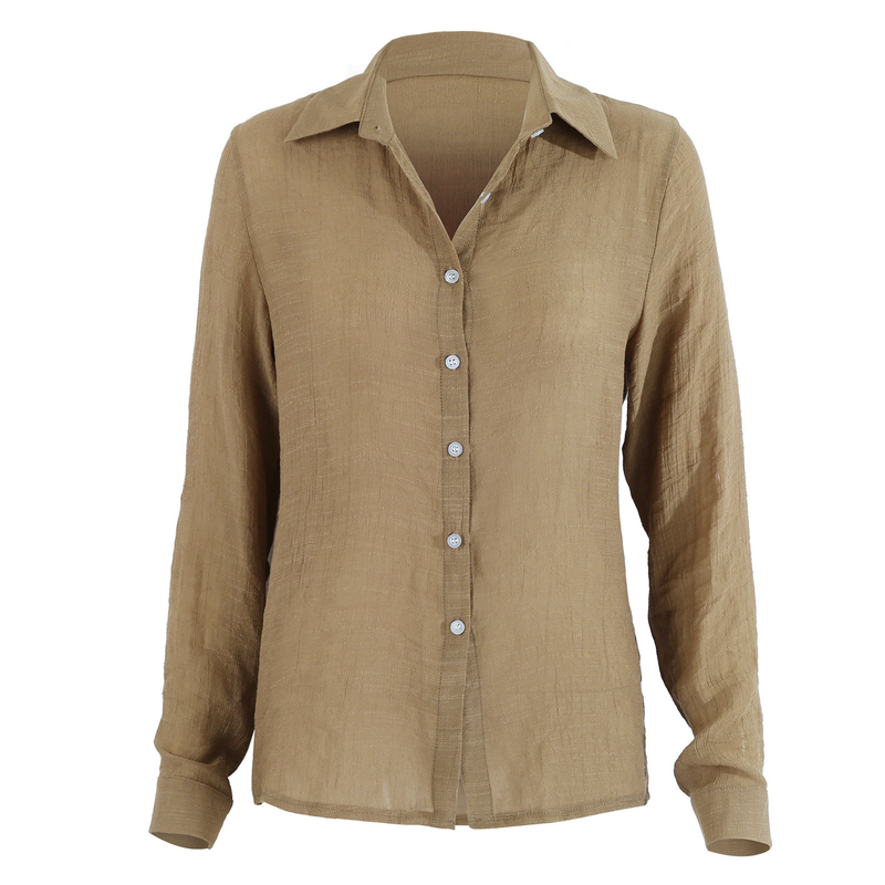 Camicia di lino a maniche lunghe ampia casual da donna. Stock pronto da donna di grandi dimensioni_voghion.com