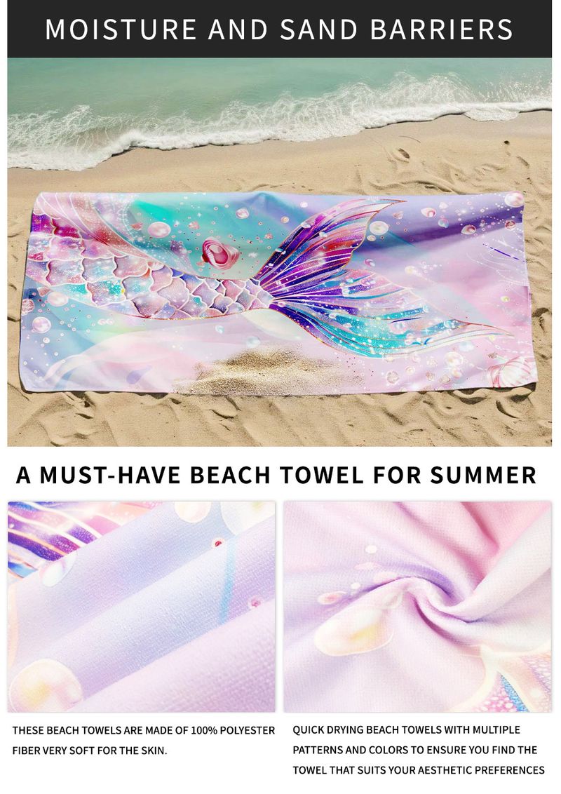 Serviette de plage queue de sirène - Serviette en microfibre imprimée personnalisée, à séchage rapide et ultra-absorbante pour les vacances et la baignade_voghion.com