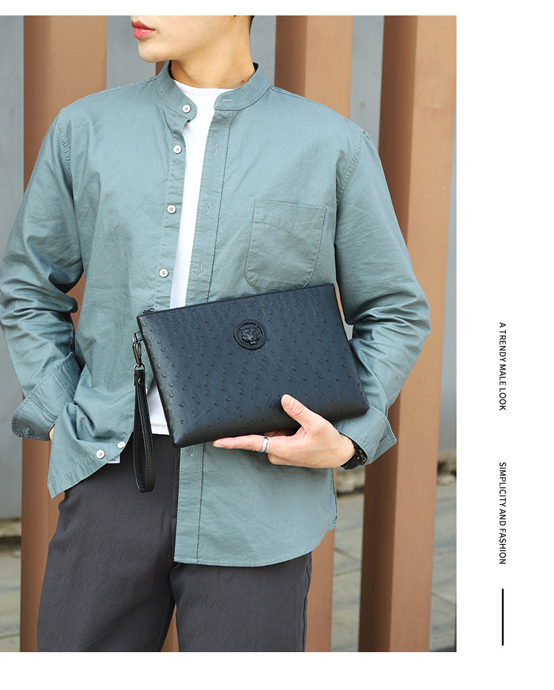 Aktentasche für Herren – Stilvolle Clutch aus Straußenleder, Business-Mode-Umschlagtasche aus weichem Leder in großen, mittleren und kleinen Größen für Berufstätige_voghion.com