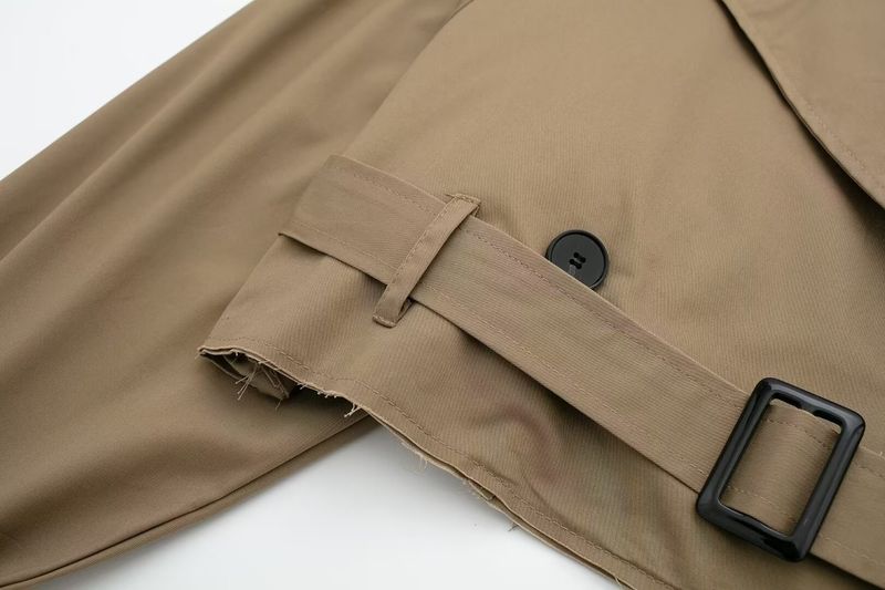Trench corto da donna – Giacca blazer casual slim fit con cintura, doppiopetto (nero, cachi, marrone scuro, blu navy, verde militare)_voghion.com