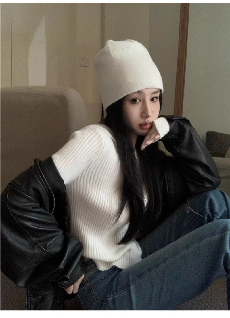 100 % Wolle, gestricktes Kapuzen-Sweatshirt für Damen, Oberbekleidungspullover, vielseitiges Slimming-Herbst-Winter-Neues Basishemd_voghion.com