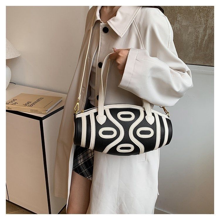 Tianzhu Women, borsa a tracolla in stile etnico, da donna, a tracolla singola per uscire, blocco di colore bianco e nero_voghion.com