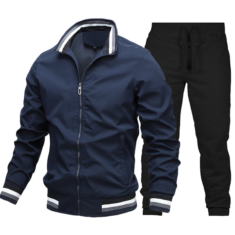 (Newly Added Cotton) Casual Set Men, Autumn Sports Solid Color Jacket And Pants For Men_voghion.com