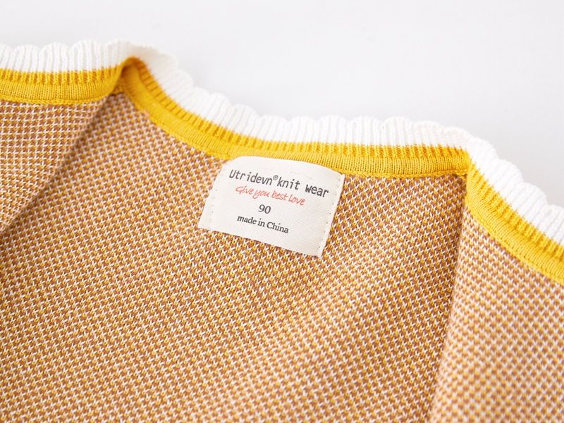 Cardigan in morbido cotone jacquard per bambine - Maglione lavorato a maglia a maniche lunghe con scollo rotondo e bottoni - Caldo ed elegante per bambini e bambine (80-140 cm, giallo)_voghion.com