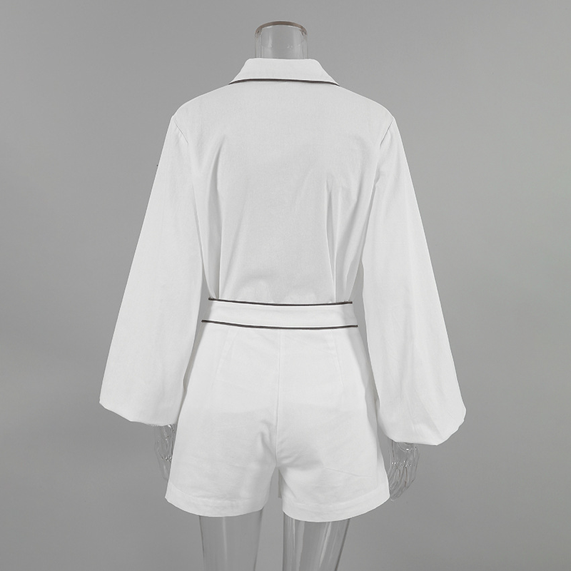 abito a maniche lunghe in cotone e lino moda casual design da donna camicia a contrasto in bianco e nero pantaloncini set da due pezzi_voghion.com