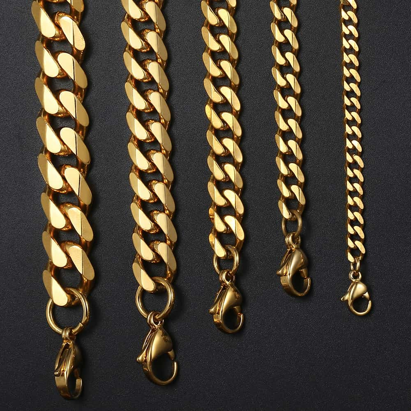 Herrhalsband Kedjor Rostfritt stål Svart Guld Sier Color Halsband för män Kvinnor Curb Cuban Smycken 3/5/7/9/11mm_voghion.com