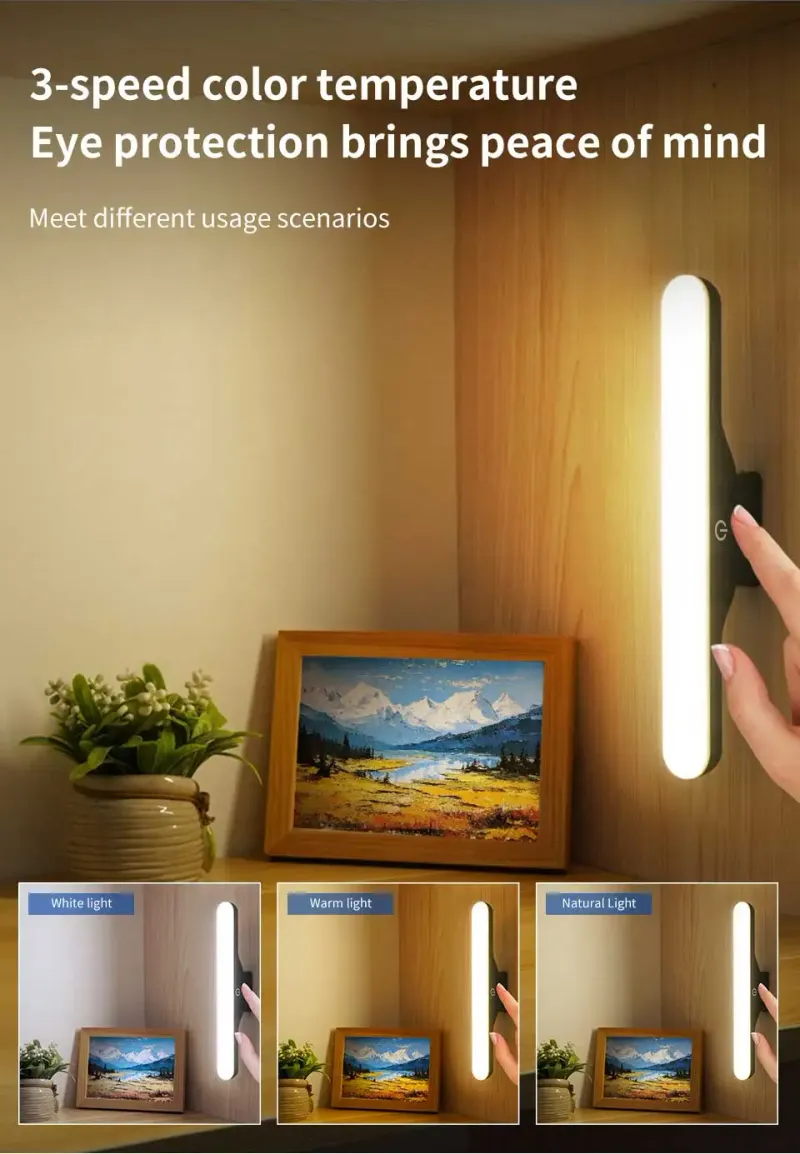 Wiederaufladbare, dimmbare LED-Magnetspiegelleuchte mit Augenschutz, zum Aufhängen und Berühren – ideal zum Lesen, Schminken, für Selfies, im Kleiderschrank oder Badezimmer._voghion.com