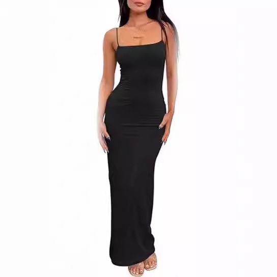 Abito estivo, stile da donna mondana, abito primaverile alla moda in seta di latte con bretelle_voghion.com