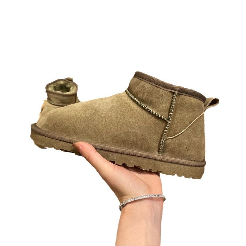 54 Celebrity Style Cowhide Solid Color Low-Cut Round Toe Daily Winter Short Flat Heel Warm Snow Boots_voghion.com