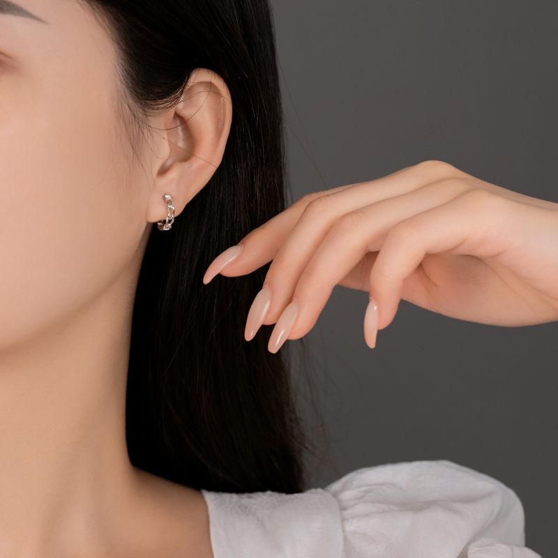 Orecchini versatili alla moda, intrecciati cavi, semplici, con catena geometrica in argento puro, stile hip-hop_voghion.com