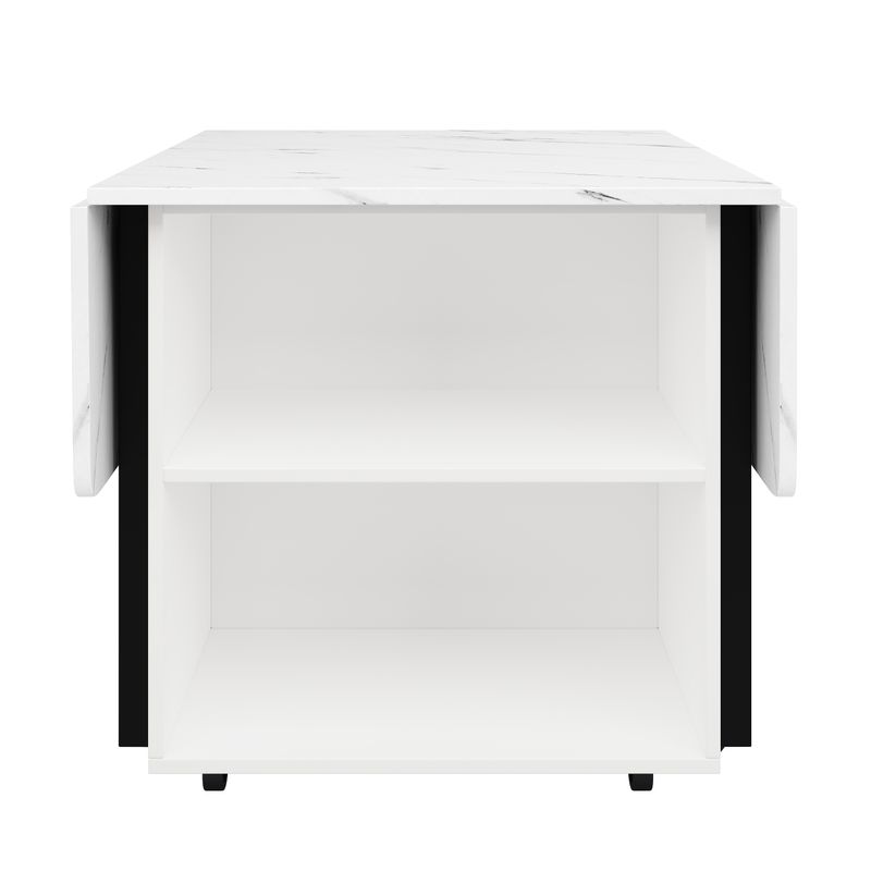 Tragbarer Esstisch Mit Klappbarer Marmorplatte, 6 Rollen, Schwarze Beine_voghion.com