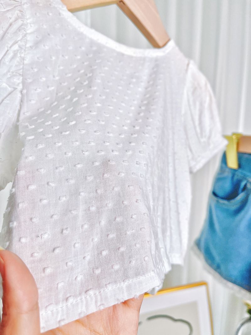 Abbigliamento per bambini Camicia a maniche corte per bambina + completo di pantaloncini in denim con bordo in pizzo per bambini piccoli e neonati, completo estivo elegante, completo a due pezzi_voghion.com