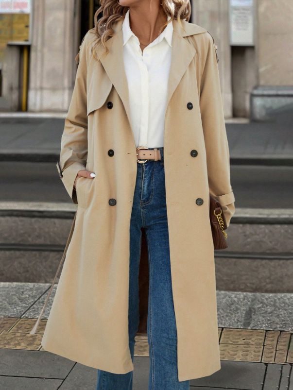 Trench lungo da donna con cintura - foderato in pile, doppiopetto, elegante e comodo per autunno inverno (XS-XXL)_voghion.com