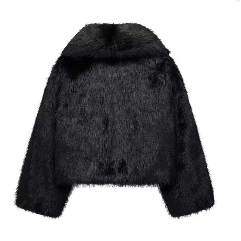 Kunstpelzkragenmantel Damen Wintermode Kurzjacke Streetstyle Plüsch Fleece Oberbekleidung Schwarz & Braun_voghion.com