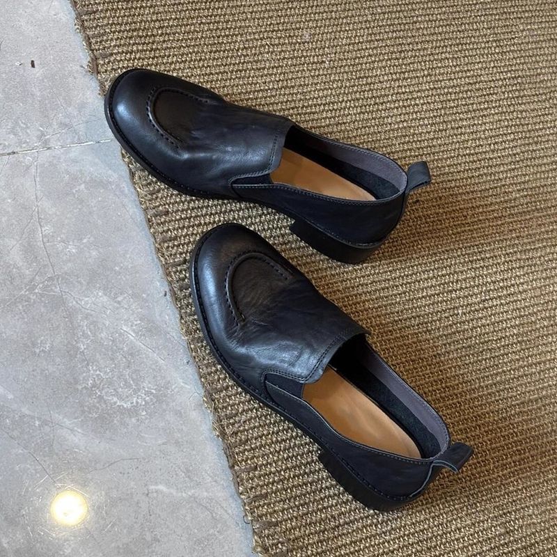 Sheepskin Version~ French Style Elegant Round Toe Chunky Heel Leg-Lengthening Shallow Mouth Single For Women Summer_voghion.com