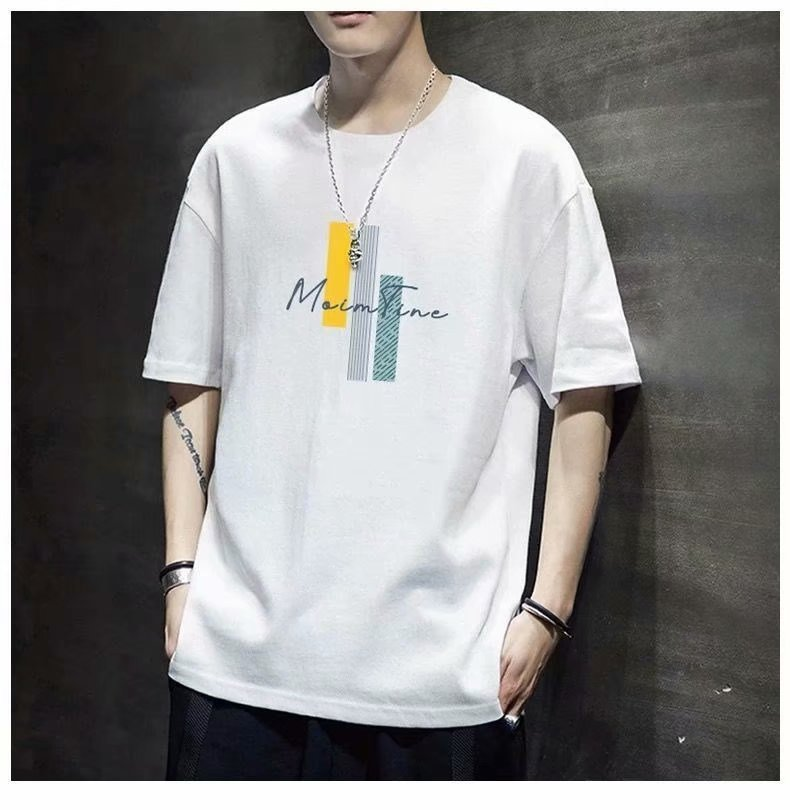 Īsām piedurknēm vīriešu vasaras jauna apdruka T-krekls ar apaļu kakla izgriezumu korejiešu versija slaidi pieguļošs studentu tendences etiķete apakšējā puse_voghion.com