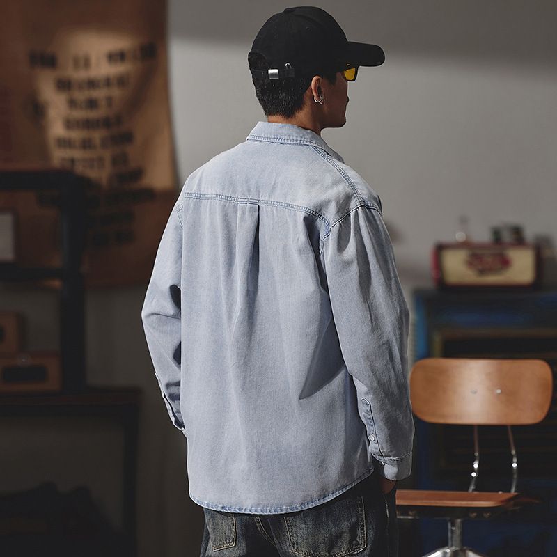 Chemise en jean pour homme, nouvelle collection printemps-été, ample et simple, style japonais, grande taille, couleur unie_voghion.com