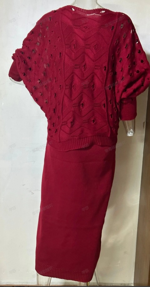 Damesmode effen kleur holle ronde hals top casual gebreid rokpak_voghion.com
