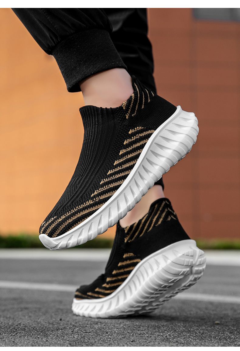 Green Platform Knit Sneakers Men Women Trainers Breathable Socks Men's Running Shoes Comfortable Slip-on Women's Sports Shoes_voghion.com