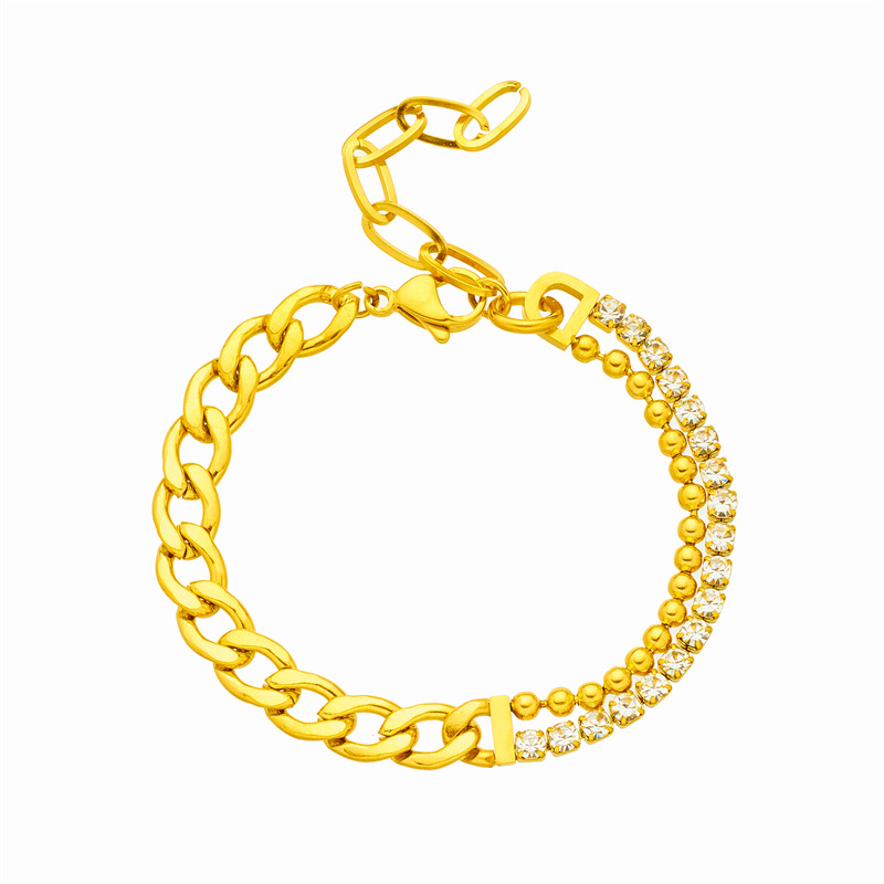 Asymmetrisches, mit Diamanten besetztes, doppellagiges, dickes Kettenarmband aus Titanstahl und Metall, Punk-Hip-Hop, schlichtes All-Match-Schmuckarmband_voghion.com