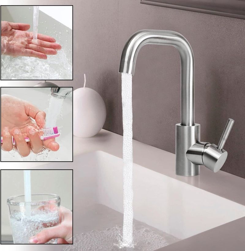 Glitzerlife Wasserhahn Bad Waschtischarmatur Waschbecken -Armatur Edelstahl Gebürstet Mischbatterie Warm Und Kaltwasserhahn Hochdruck Leise Für WC Spül Spülbecken_voghion.com