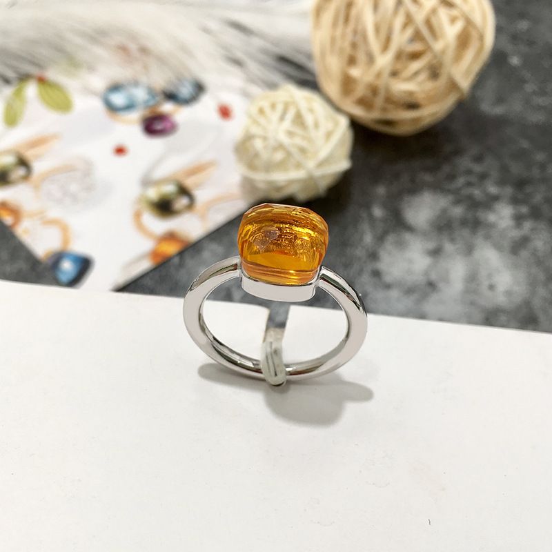 Anello geometrico sfaccettato in rame con testa di fungo in cristallo multicolore, per uomo e donna_voghion.com