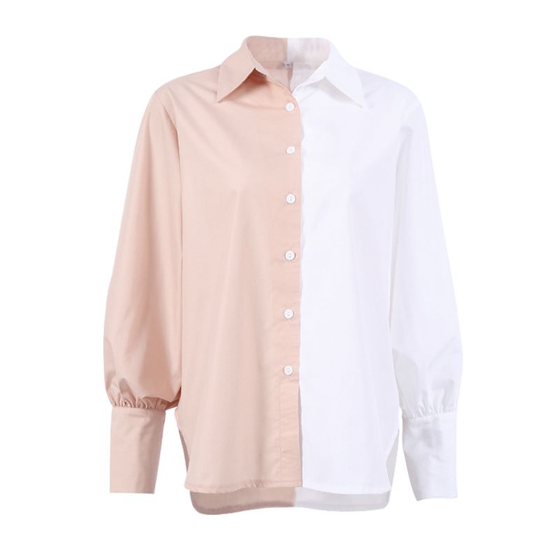 2023 Style Commuter Long Sleeve Patchwork Contrast Color Women's Shirt_voghion.com