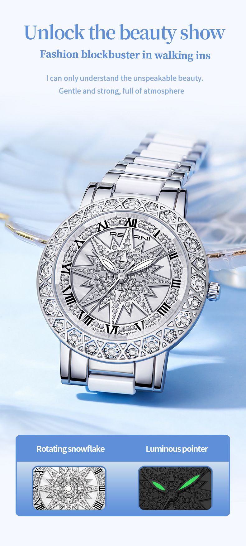 Modische Damenuhr mit Strasssteinen, Keramiklünette und wasserdicht – Elegante Quarzarmbanduhr für Damen, Edelstahlarmband, Mineralglas_voghion.com