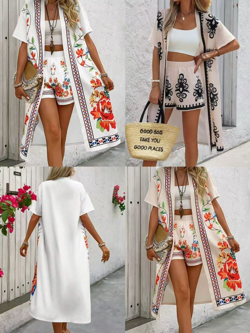 Cardigan lungo casual con stampa in stile etnico retrò bohémien da donna_voghion.com