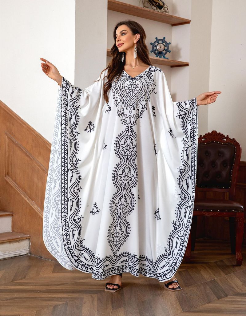 Bat Sleeve Muslin Women's Robe Large Size Loose Women's Long Skirt Abaya_voghion.com