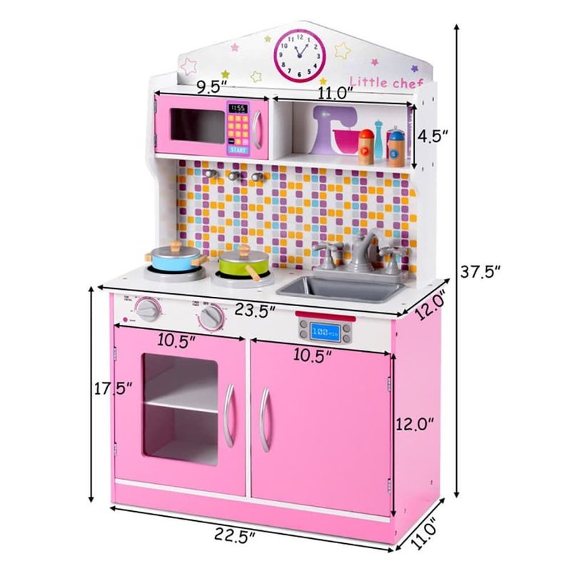 Sturdy Quality Realistic Design Kid's Wooden Pretend Cooking Play Kitchen Set Boost Cognitive Skills For Kids_voghion.com