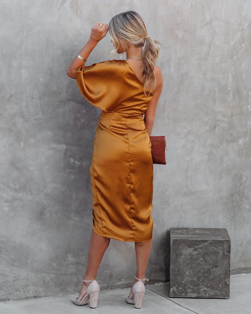 Damen Sexy Einseitige Ärmel Rose Segment Unregelmäßigen Rock Kleid Abendkleid Für Frauen_voghion.com