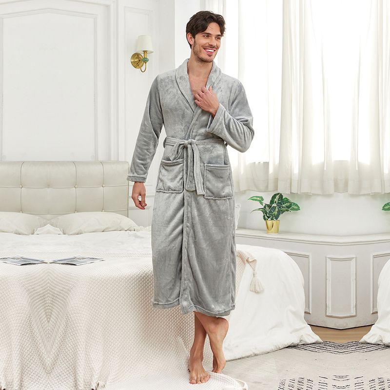 Herbst und Winter verdickt bequem Revers einfarbig Bademantel Herren Nachthemd_voghion.com