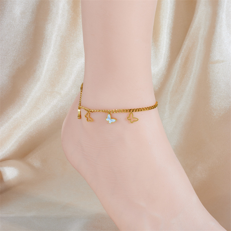 Europäische und amerikanische Mode einfache vielseitige Hohlschale Schmetterling Zubehör vergoldet Titan Stahl Schmuck Kette Fußkettchen_voghion.com