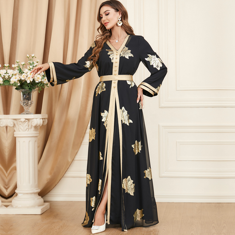 3371 Abaya musulmana de primavera, ropa de mujer, vestido de dos piezas_voghion.com