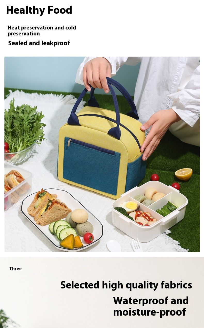 Bolsa Bento Color Blocked Bolsa Isolada Lancheira Catiônica Bolsa de Mão com Folha de Arroz Lancheira Impermeável Espessada Bolsa de Almoço_voghion.com