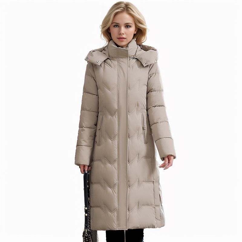 Extra Long Women's Puffer Coat - Oversized Winter Jacket With Hood, Knee-Length Warmth, Plus Size Friendly (Wine Red, Khaki, Dusty Pink, Black)_voghion.com