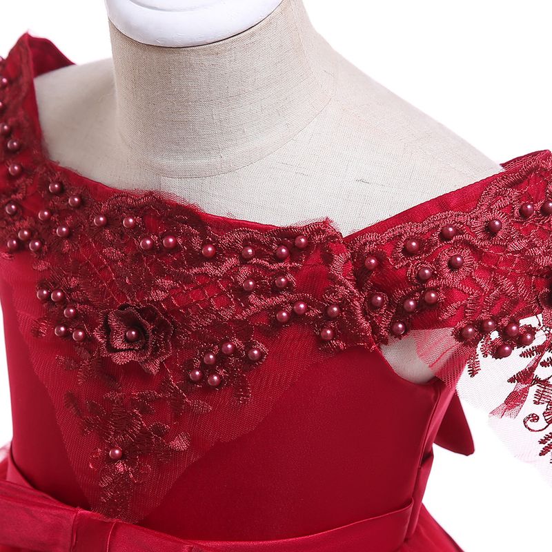 Babykleidung Mädchenkleid Kinderkleid Kleid CuHK Einreihiges, schulterfreies, mit Perlen besetztes Smoking-Laufstegkleid für Kinder_voghion.com