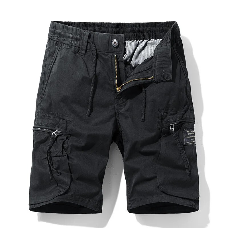 Sommer Cargo Kurze Männer Casual Lose Knie Länge Elastische Taille Kordelzug Herren Shorts Baumwolle Atmungsaktive Männer Kleidung Viele Taschen_voghion.com
