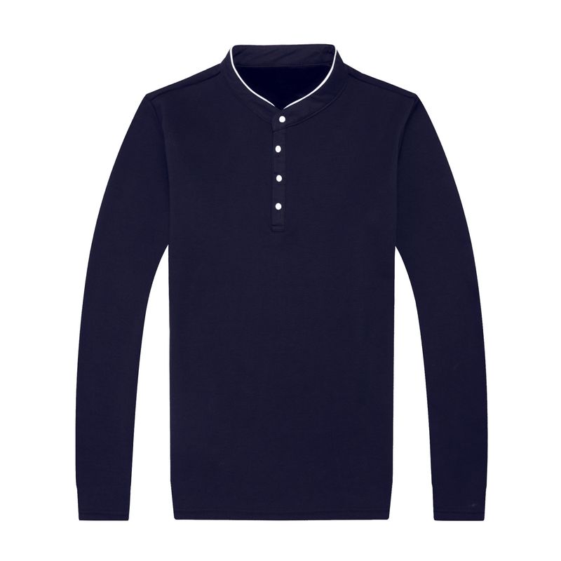 Pure cotton long sleeved T-shirt for middle-aged young fathers, 2024 new spring and autumn season lapel top, men's_voghion.com