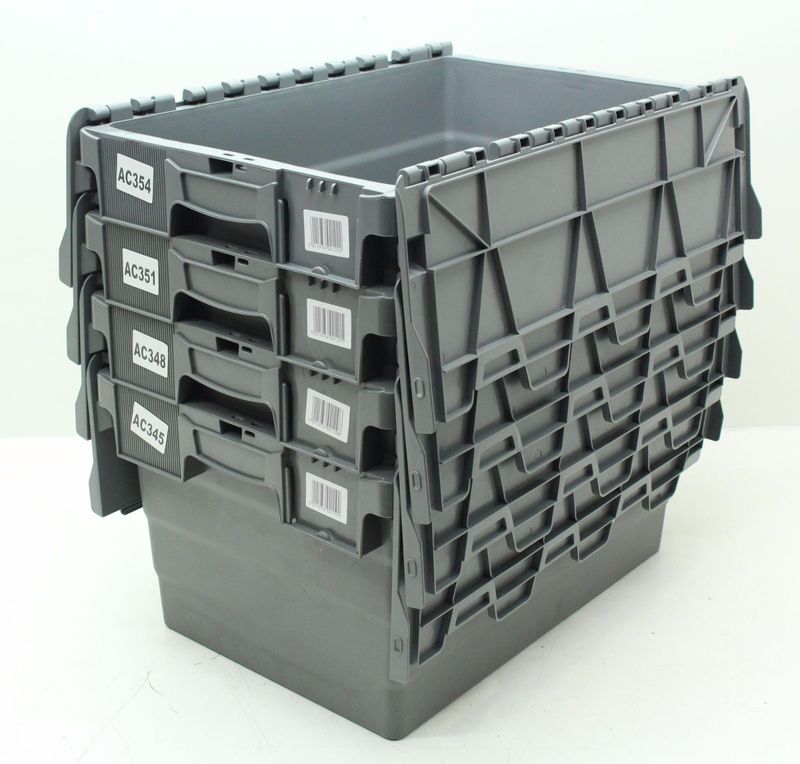 VGC Used 4 X Heavy Duty Plastic Storage Box Boxes With Folding Lids Free P&P_voghion.com