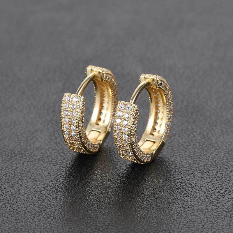 full diamond earrings men's plain ring new simple earrings Korean niche design circle trendy earrings_voghion.com