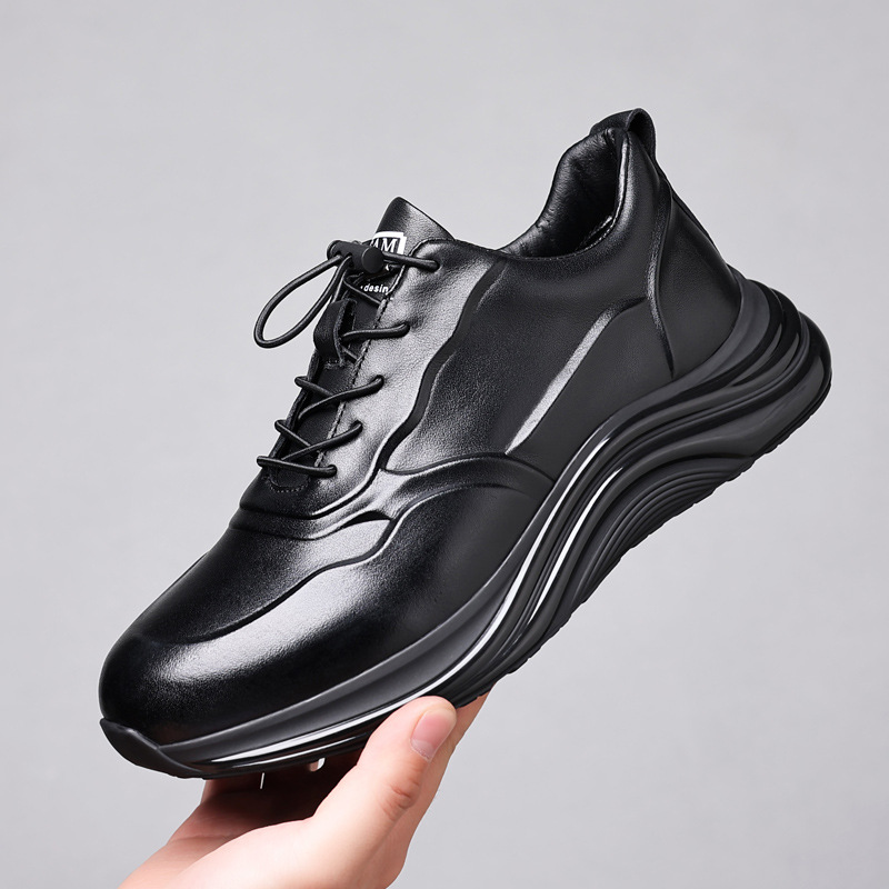 Lente Nieuwe Echte Leren Sneakers Casual Dad Trendy Toplaag Koeienhuid Dikke Zool Herenschoenen_voghion.com