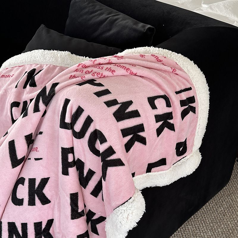 Black Pink Milk Lamb Plush Sofa Car Knee Lunch Rest Office Shawl Blanket_voghion.com