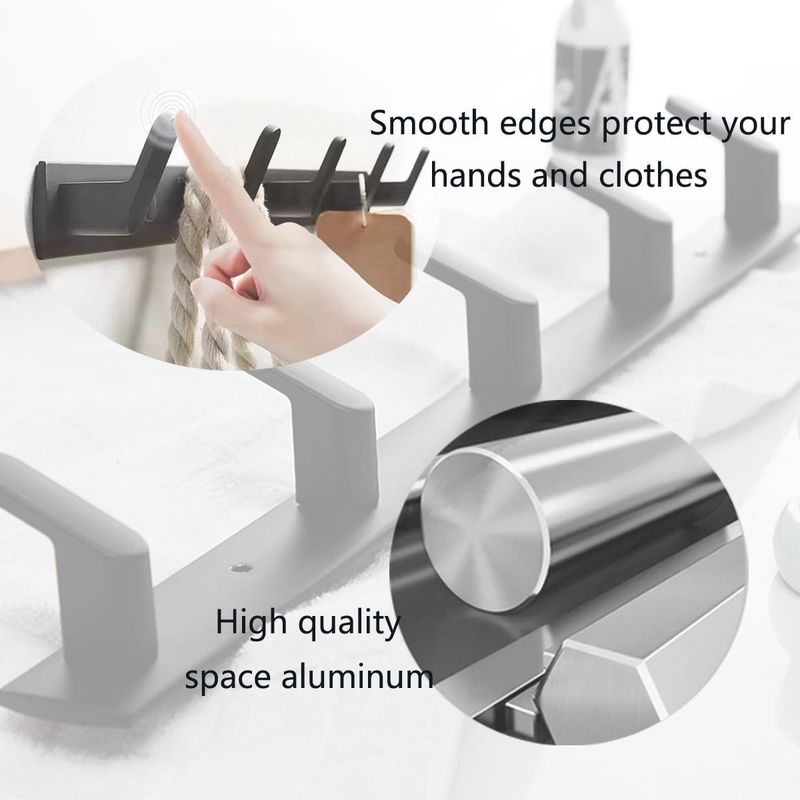 Space Aluminum Wall Hook | 5 Hooks 16KG | No-Drill | IKEA Style | Bath/Entryway_voghion.com