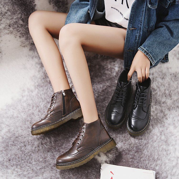 2022 New European And American Fashion Low Short Martin Boots Brogue Women's Shoes Cross-Border Supply_voghion.com
